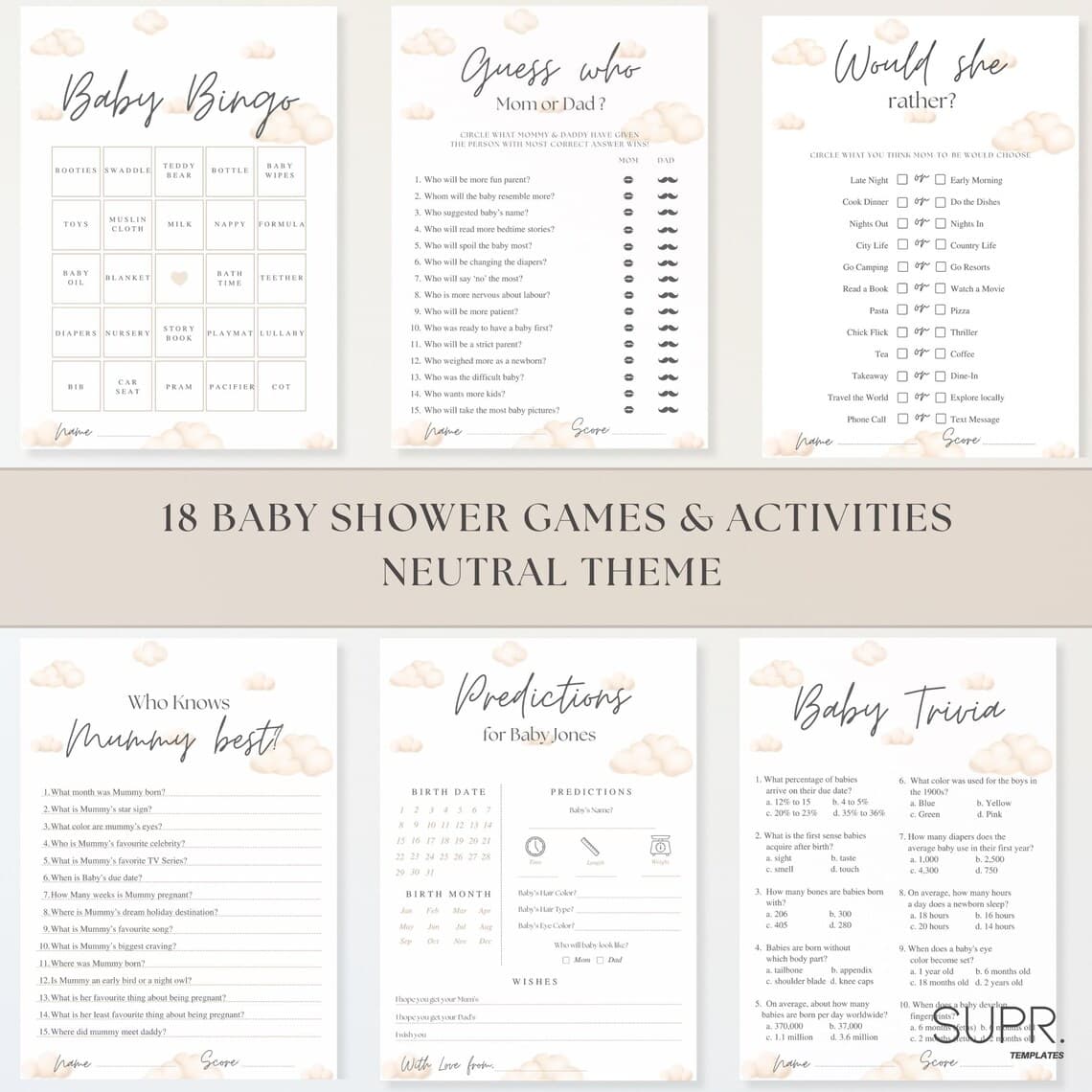 Baby Shower Games Bundle: 18 Printable Games, Gender Neutral