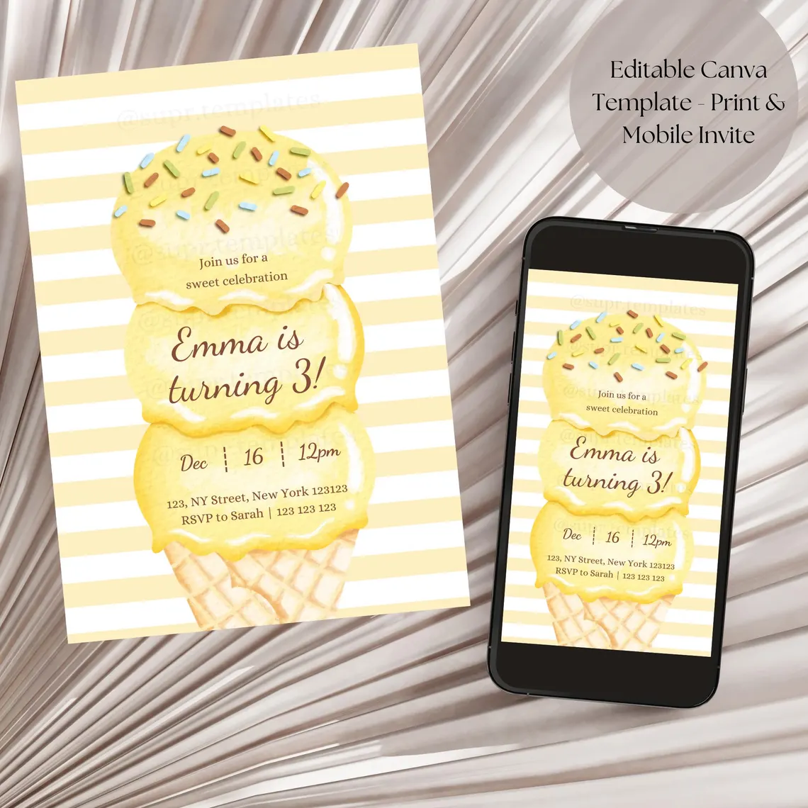 Yellow Ice Cream Birthday Invitation