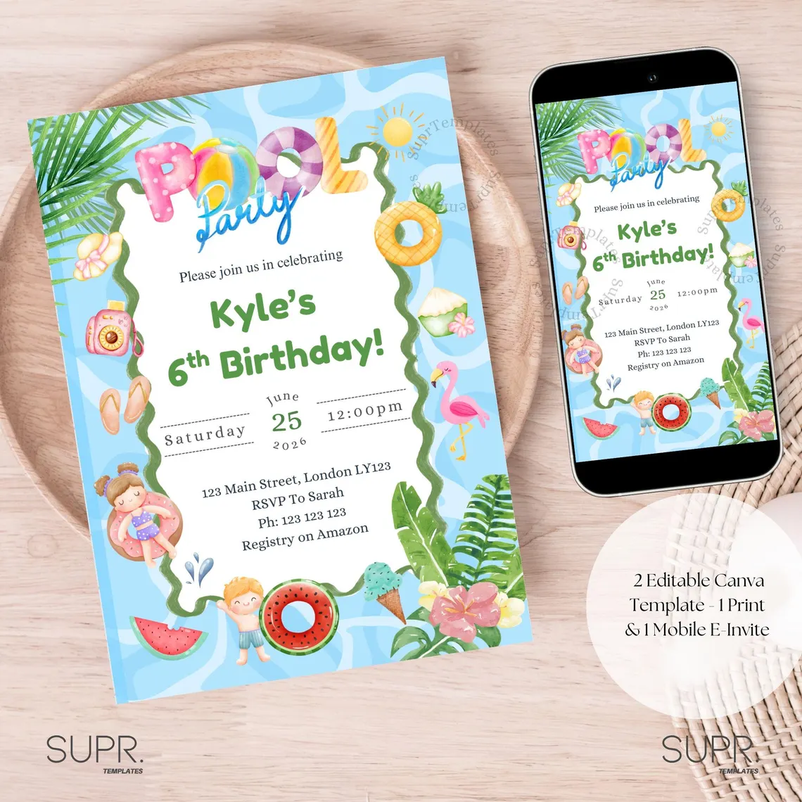 Kids Pool Party Birthday Invitation