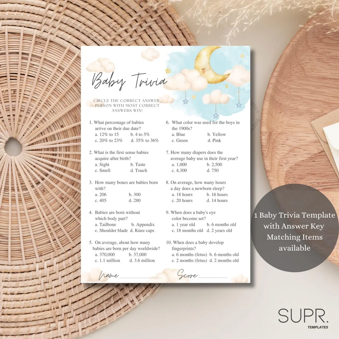 Baby Shower Trivia: Over the Moon Blue Boy Theme