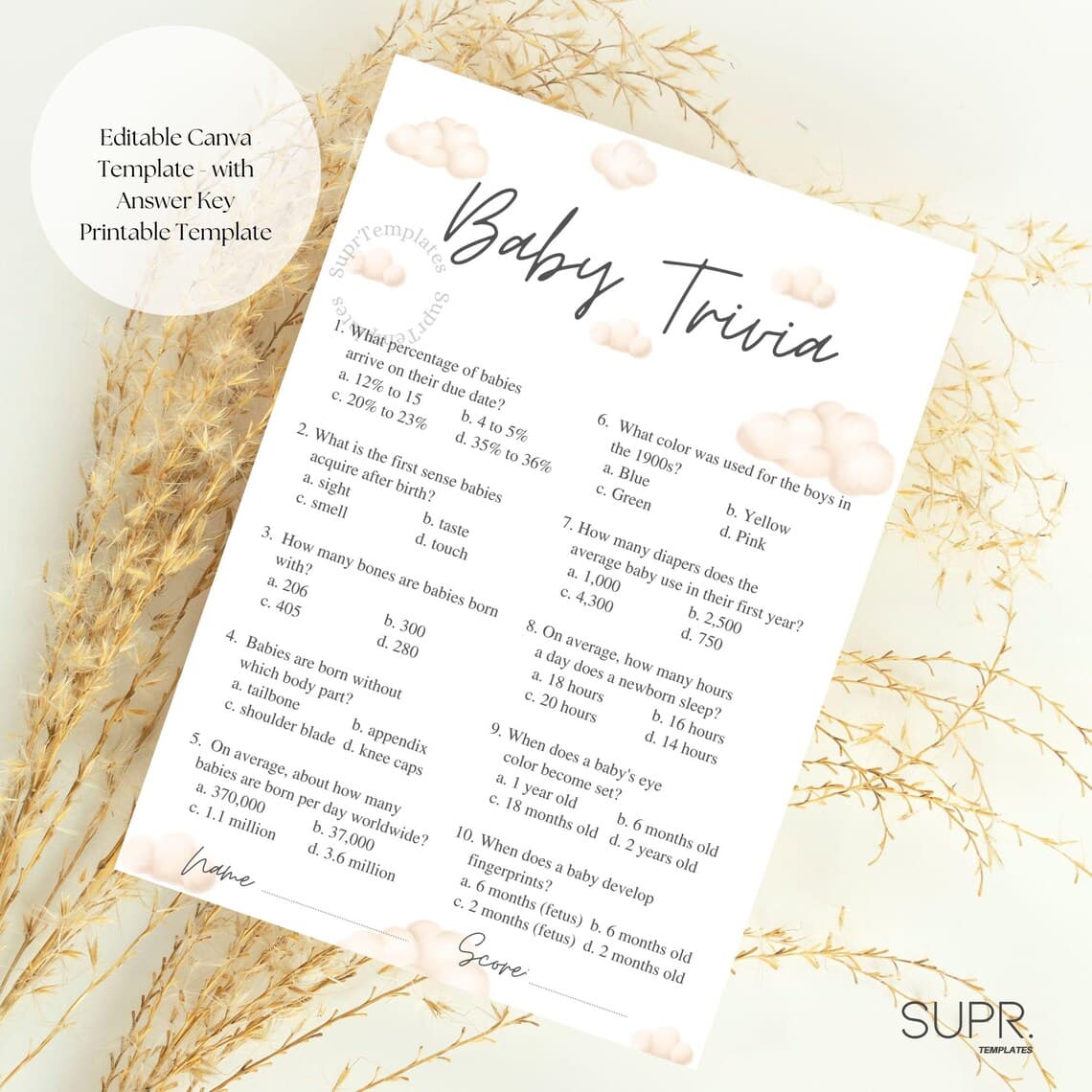 Baby Shower Trivia Game: Quiz Cards with Answer Key