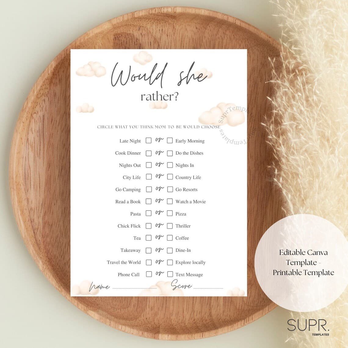 Would She Rather Baby Shower Game: Gender Neutral