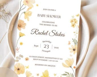 Yellow Floral Baby Shower Invitation