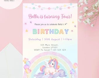 Unicorn Birthday Invite Template