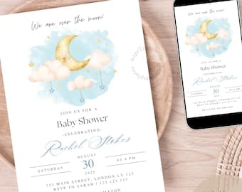 Over the Moon Baby Shower – Blue