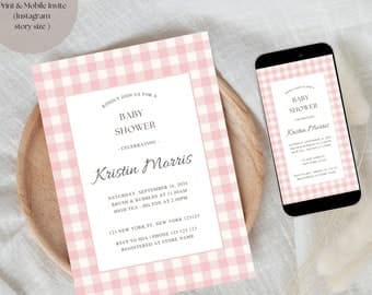 Pink Gingham Baby Shower Invitation
