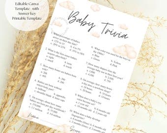 Baby Shower Trivia Game: Quiz Cards with Answer Key
